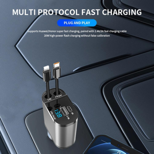 Retractable Car Charger 4 in 1 Fast Car Phone Charger 120W With USB Type C Cable - Image 24