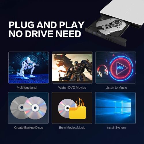 Slim External CD DVD Drive USB 3.0 Disc Player Burner Writer For  Mac Laptop PC - Image 4