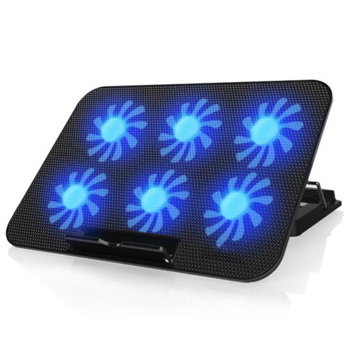6 Fan USB Cooler Laptop Cooling Pad Stand Quiet LED Light Radiator PC Notebook
