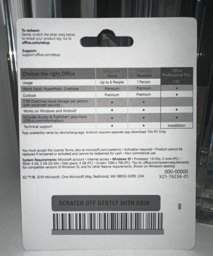 MIcrosoft MS Office Pro plus 2019 product card sealed 1 PC Lifetime - Image 3