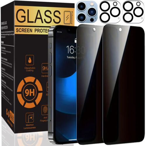 For iPhone 16 15 14 13 12 Pro Max Tempered Glass Privacy Screen Camera Protector