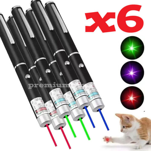 6 Pack 900Mile Laser Pointer Pen Green Blue Red Light Visible Beam Lazer