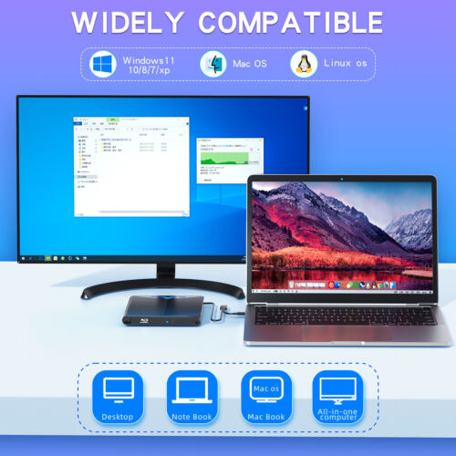 External CD DVD Drive USB 3.0 Player Reader Writer for PC Laptop Windows 11 10