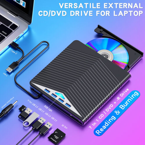External CD DVD Drive USB 3.0 Player Reader Writer for PC Laptop Windows 11 10 - Image 7