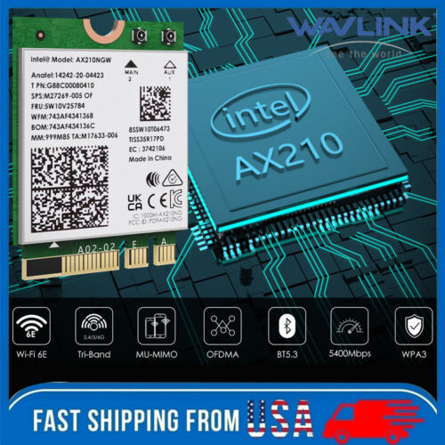 Intel AX210 WiFi6E M.2 Key E Wireless Card Tri-Band Network Adapter Bluetooth5.3