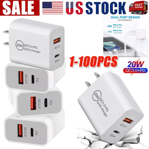 For iPhone 15 16 13 11  20W Fast Charger Block USB Type C Wall Power Adapter Lot