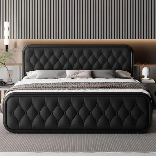 King Size Bed Frame with Faux Leather Headboard Bedroom Furniture - Image 3