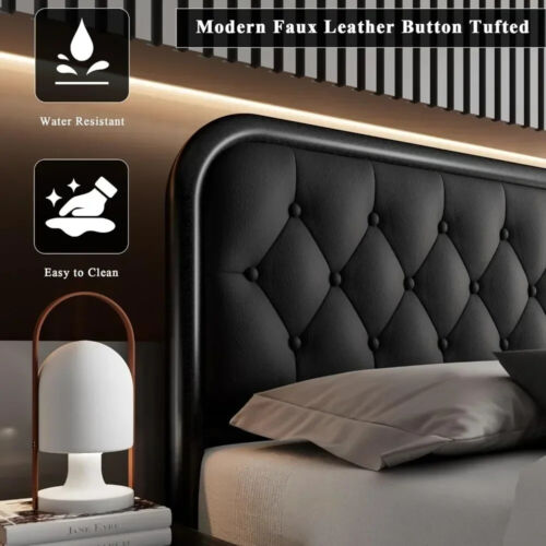 King Size Bed Frame with Faux Leather Headboard Bedroom Furniture - Image 8