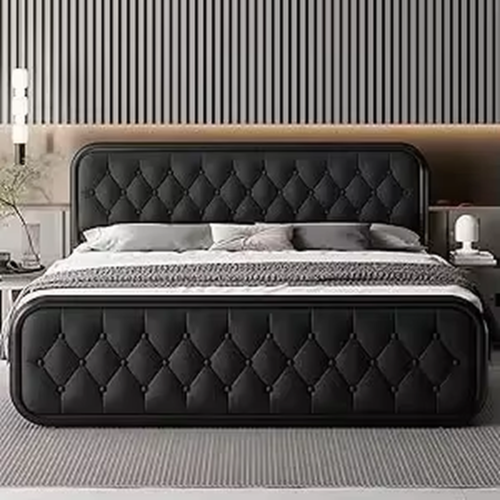 King Size Bed Frame with Faux Leather Headboard Bedroom Furniture - Image 9