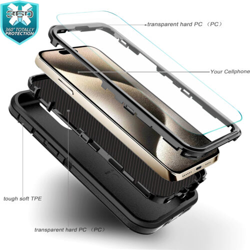 For iPhone 16 Pro Max 15 14 13 Case Phone Cover Shockproof Holster Screen Glass - Image 12
