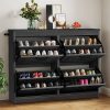 Glass Door RGB LED Shoe Box 3 Layers Shoe Storage Cabinet Organizer Stackable