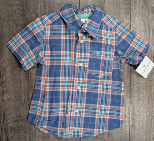 Baby Boy Clothes New Carter's 18 Month Dressy Blue Plaid Shirt