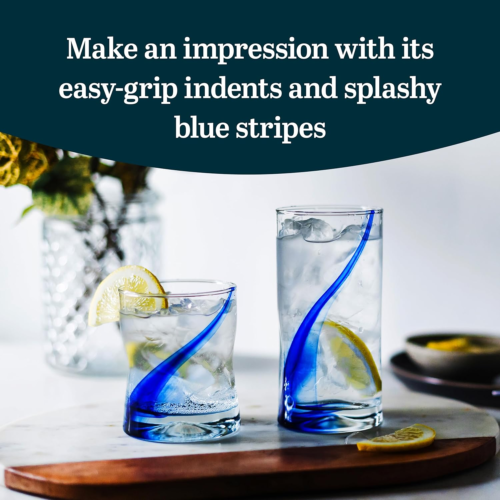 Libbey Blue Ribbon Tumbler and Rocks Glass Set, 8 Piece Blue Streak Drinkware - Image 4