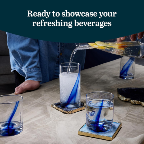 Libbey Blue Ribbon Tumbler and Rocks Glass Set, 8 Piece Blue Streak Drinkware - Image 5