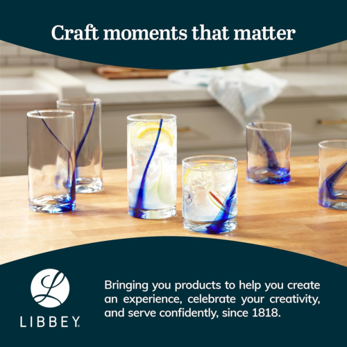 Libbey Blue Ribbon Tumbler and Rocks Glass Set, 8 Piece Blue Streak Drinkware - Image 7