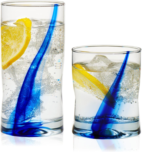 Libbey Blue Ribbon Tumbler and Rocks Glass Set, 8 Piece Blue Streak Drinkware - Image 11