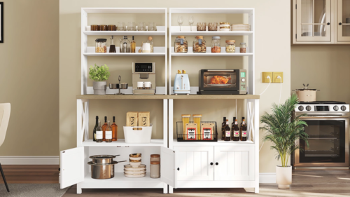 5 Tier Kitchen Bakers Rack with Power Outlet Microwave Stand Coffee Bar Station - Image 2