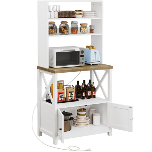 5 Tier Kitchen Bakers Rack with Power Outlet Microwave Stand Coffee Bar Station - Image 11