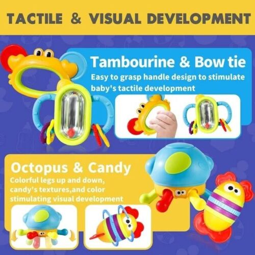 10PCs Baby Rattles Toys Set, Infant Grab N Shake Rattle, Sensory Teether, Newbor
