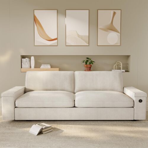 Modern Sofas Couches for Living Room, Comfy Couch with Extra Deep Seats, Beige - Image 2