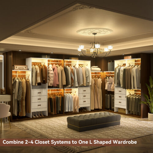 60'' Walk In Closet Organizer Closet System Clothing Rack with 3 Fabric Drawers