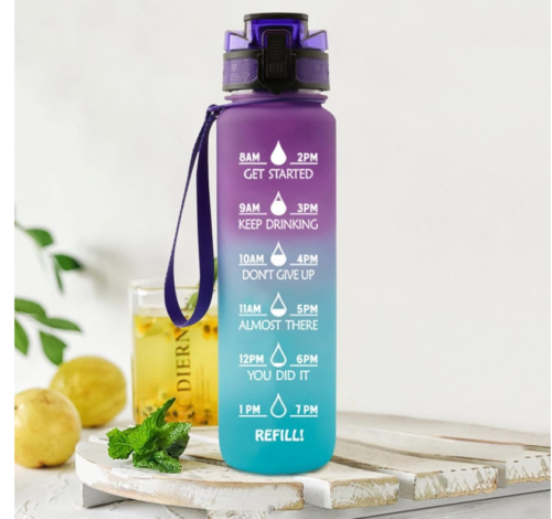 Sports Motivational Drinking Water Bottle With Time Marker 32 Oz BPA Free