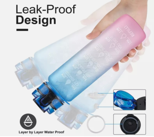 Sports Motivational Drinking Water Bottle With Time Marker 32 Oz BPA Free - Image 2