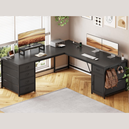 L Shaped Desk, 63" Computer Desk with 5 Drawer, Long Home Office Desk or Corner - Image 3