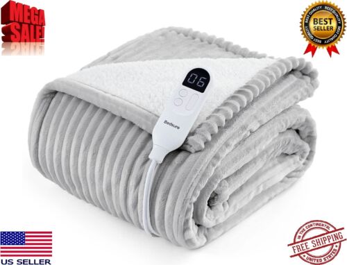 Bedsure Flannel Electric Heated Blanket Twin- 10 Heat Settings 84”Lx62”W