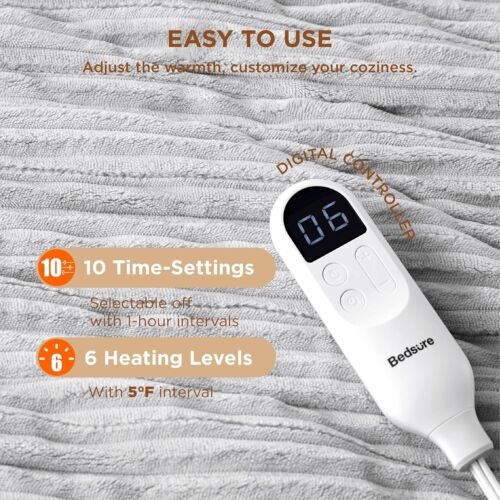 Bedsure Flannel Electric Heated Blanket Twin- 10 Heat Settings 84”Lx62”W - Image 4