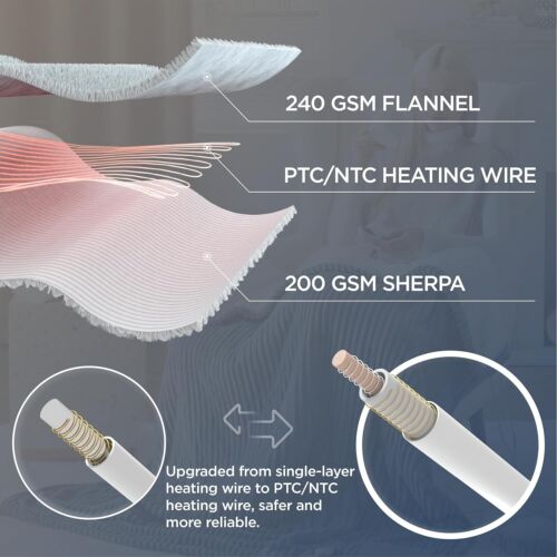 Bedsure Flannel Electric Heated Blanket Twin- 10 Heat Settings 84”Lx62”W - Image 12