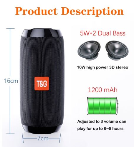 Bluetooth Wireless Portable Speaker Waterproof Stereo Bass USB TF FM Radio LOUD - Image 2