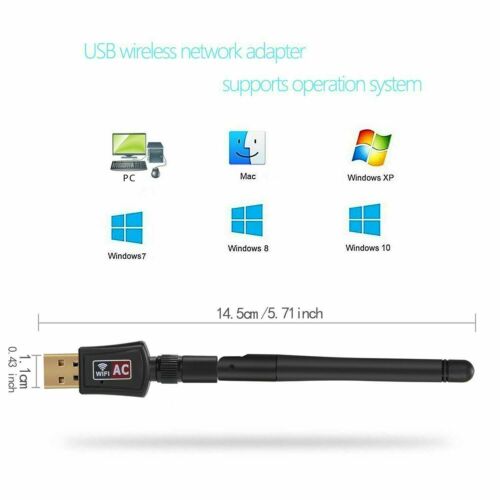600Mbps Wireless USB Wifi Adapter Dongle Dual Band 2.4G/5GHz W/Antenna 802.11AC