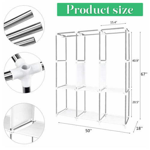 Portable Closet Wardrobe Clothes Rack Storage Organizer Shelf Water-Proof Fabric - Image 2