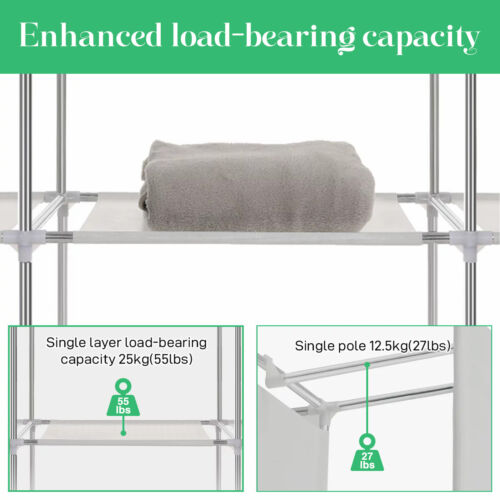 Portable Closet Wardrobe Clothes Rack Storage Organizer Shelf Water-Proof Fabric - Image 7