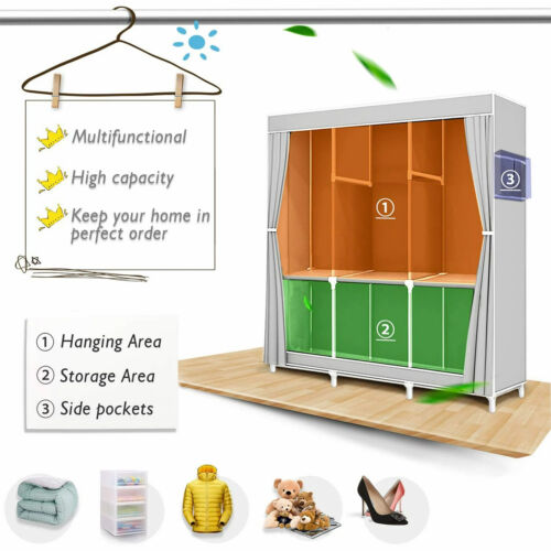 Portable Closet Wardrobe Clothes Rack Storage Organizer Shelf Water-Proof Fabric - Image 8