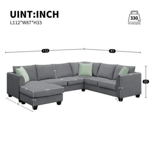112*87" Sectional Sofa Couches Living Room Sets, 7 Seats Modular Sectional Sofa - Image 8