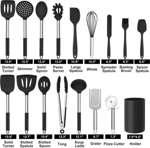 Cooking Utensil Set 17 Piece Stainless Steel Heat Resistant Kitchen Gadget Tools