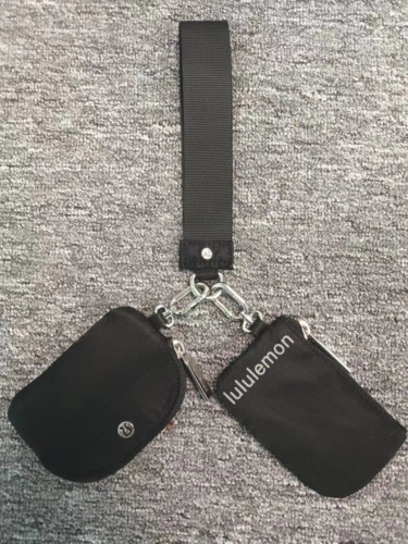 Lululemon New Dual Pouch Wristlet Key Bag Wallet Buckle Bag Black/Gold Pink/Gold