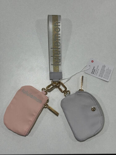 Lululemon New Dual Pouch Wristlet Key Bag Wallet Buckle Bag Black/Gold Pink/Gold - Image 2
