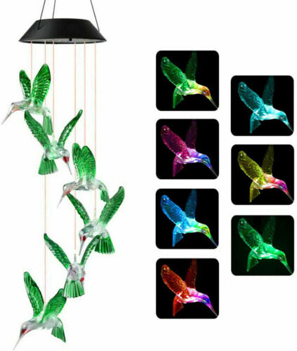 Solar Wind Chimes Lights LED Color Changing Hanging Hummingbird Ball Garden Lamp