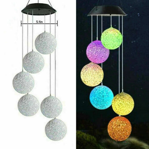 Solar Wind Chimes Lights LED Color Changing Hanging Hummingbird Ball Garden Lamp - Image 6
