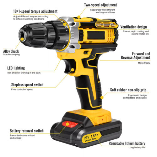 Cordless Brushless Impact Driver Hammer Drill Combo Kit with 2 Battery & Charger - Image 15