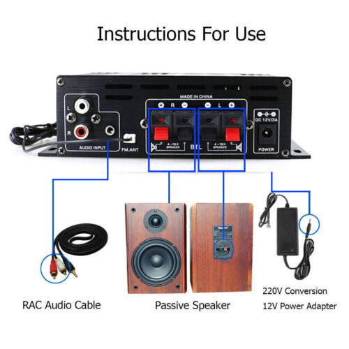 800W 2 Channel bluetooth Mini HIFI Power Amplifier Audio Stereo Amp Home Car FM - Image 2