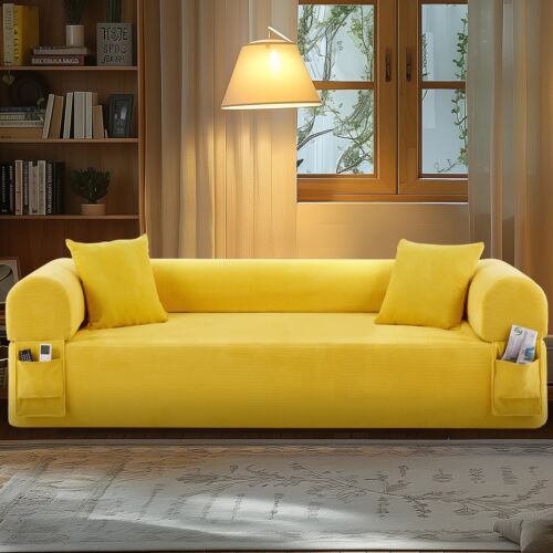 Floor Couch - 3 Seats Compression Sofa with Pillows Hybrid Sofa Pocketed Spring