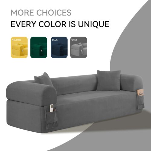 Floor Couch - 3 Seats Compression Sofa with Pillows Hybrid Sofa Pocketed Spring - Image 2