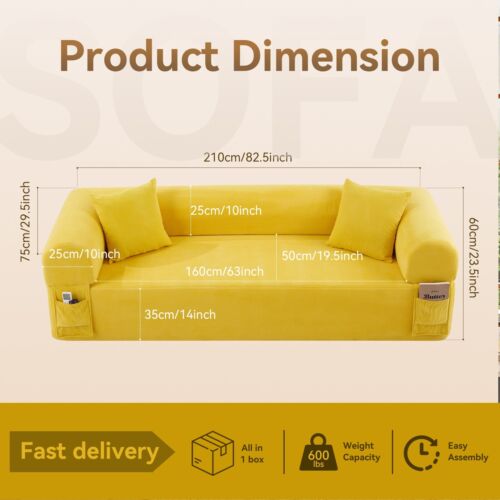 Floor Couch - 3 Seats Compression Sofa with Pillows Hybrid Sofa Pocketed Spring - Image 9