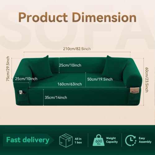 Floor Couch - 3 Seats Compression Sofa with Pillows Hybrid Sofa Pocketed Spring - Image 18