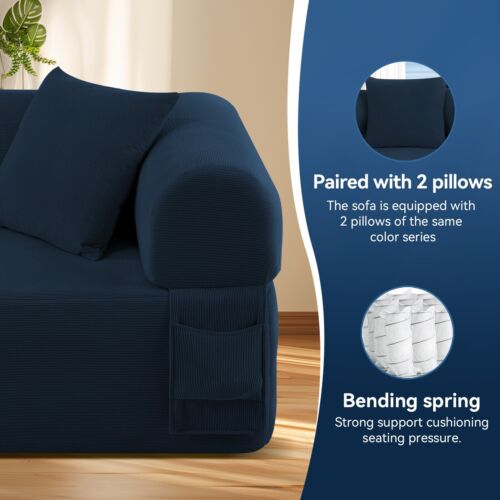 Floor Couch - 3 Seats Compression Sofa with Pillows Hybrid Sofa Pocketed Spring - Image 26