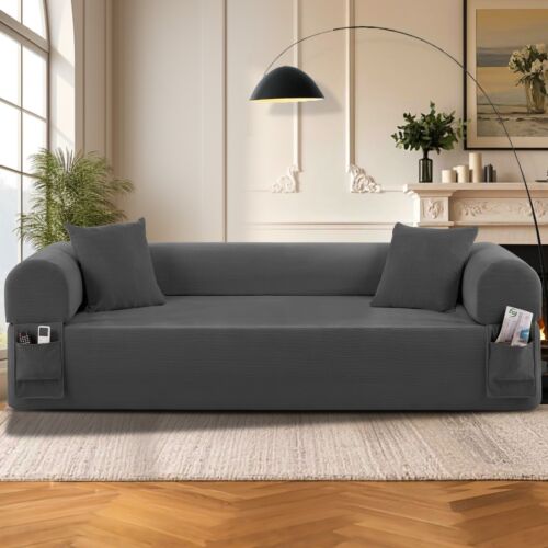 Floor Couch - 3 Seats Compression Sofa with Pillows Hybrid Sofa Pocketed Spring - Image 34